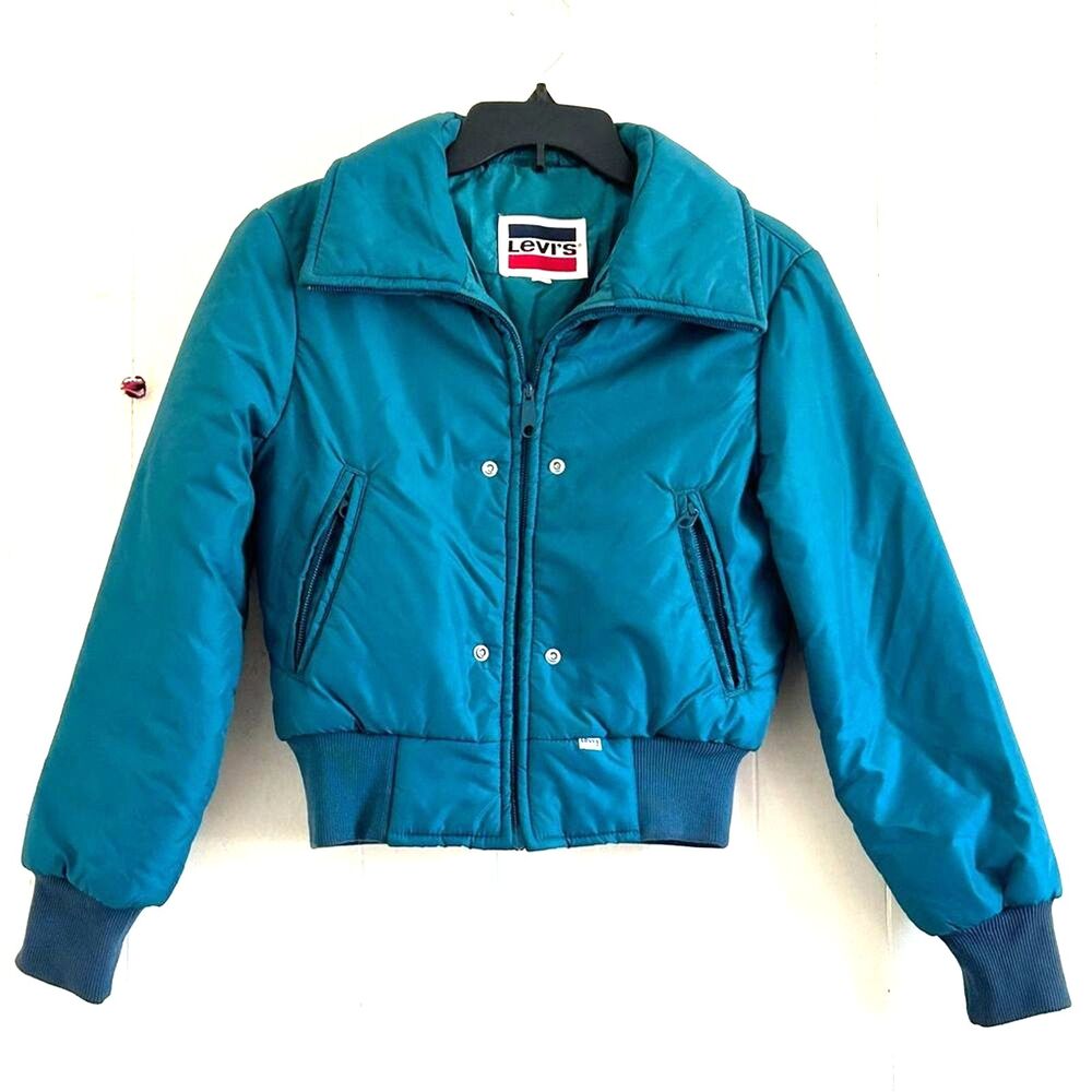 Levi's Vintage 80s Women’s Jacket Size S Green Teal Puffer Jacket Retro Nylon